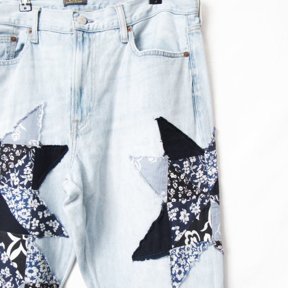 POLO RALPH LAUREN Denim Patchwork Blue Jeans ‘Avery’ Boyfriend Style Jeans /31 - Picture 4 of 14